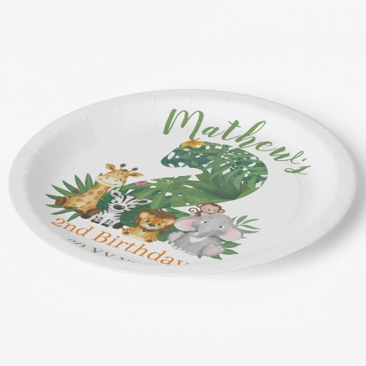 可愛いベビー第2回誕生日ジャングルサファリ ペーパープレート (アングル)