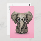 可愛いベビー読ゾウ眼鏡ピンク ポストカード (正面/裏面)