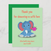 可愛いベビー象が感謝していお花を送る サンキューカード (正面/裏面)