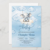 可愛いベビー象が空の男の子の中でスイング中 招待状 (正面/裏面)