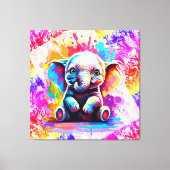 可愛いベビー象カラフル象 – 象絵を描象 キャンバスプリント (正面)