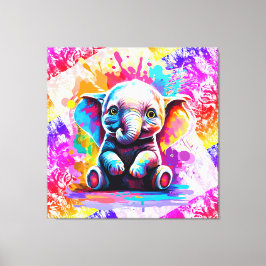 可愛いベビー象カラフル象 – 象絵を描象 キャンバスプリント
