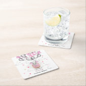 可愛いベビー象バルーンバスケットガールベビーシャワー スクエアペーパーコースター (インサイチュ)