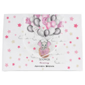 可愛いベビー象バルーンバスケットガールベビーシャワー ラージペーパーバッグ (正面)