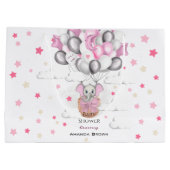 可愛いベビー象バルーンバスケットガールベビーシャワー ラージペーパーバッグ (裏面)