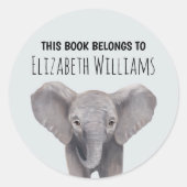 可愛いベビー象パーソナライズされた名学校 ラウンドシール (正面)