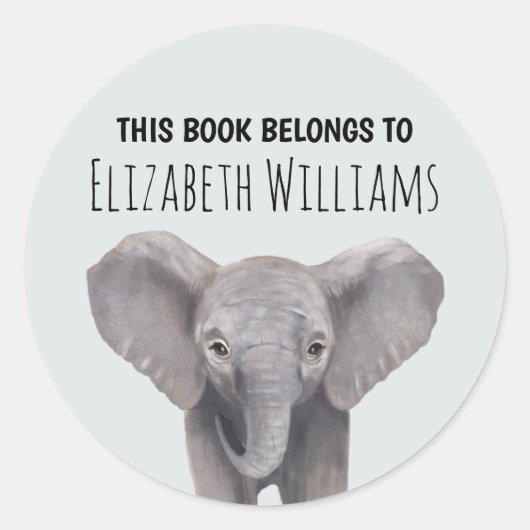 可愛いベビー象パーソナライズされた名学校 ラウンドシール (正面)
