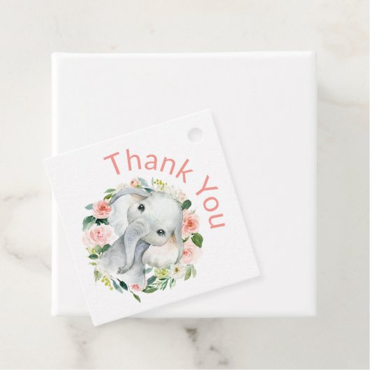 可愛いベビー象ピンクフローラありがとう フェイバータグ (インサイチュ)