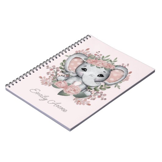 可愛いベビー象ピンクフローラの子の名前 ノートブック (左側)