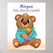 可愛いベビー食べベアのハニーチャイルドの名前とメッセージ ポスター (正面)