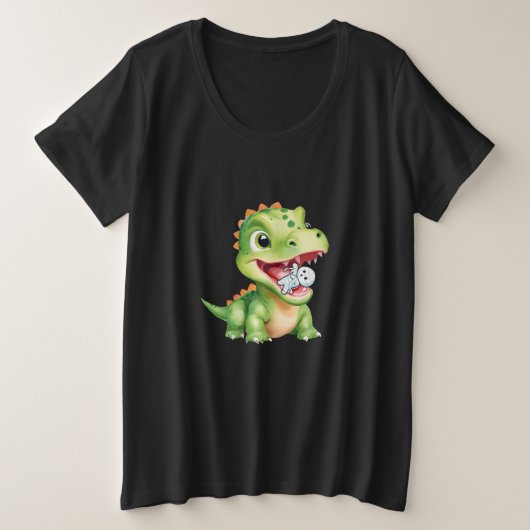 可愛いベビー食べ恐竜骨身のミイラのハロウィーン プラスサイズTシャツ (デザイン正面)