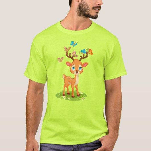 可愛いベビー鹿と蝶–47568 Tシャツ (正面)