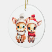 可愛いベビー鹿初めてのクリスマス一緒にTシャツ セラミックオーナメント (左)
