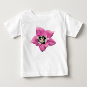 可愛いベビー+スマイリング+フクロネズミ+フラワー ベビーTシャツ