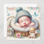 可愛いベビー 生まれたばかりの 招待状 (正面/裏面)