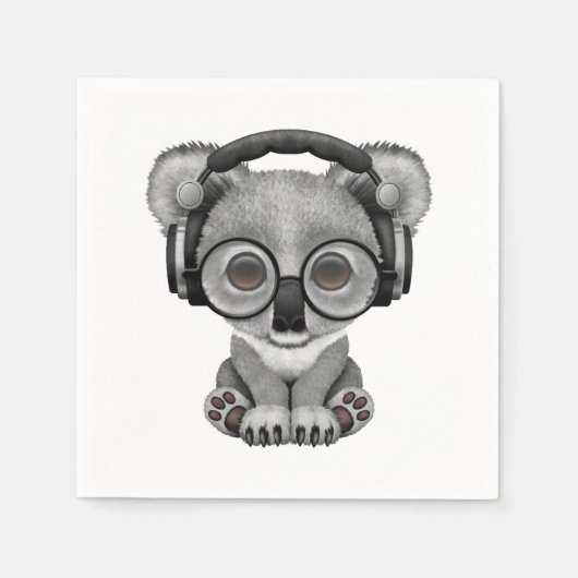 可愛いベビーKoala Bear Djヘッドフォン着用 スタンダードカクテルナプキン (正面)