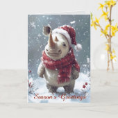 可愛いベビーRhinoのクリスマスカード カード (黄色い花)