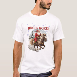 可愛いベルがなる馬に乗ったサンタのクリスマス ライト Tシャツ