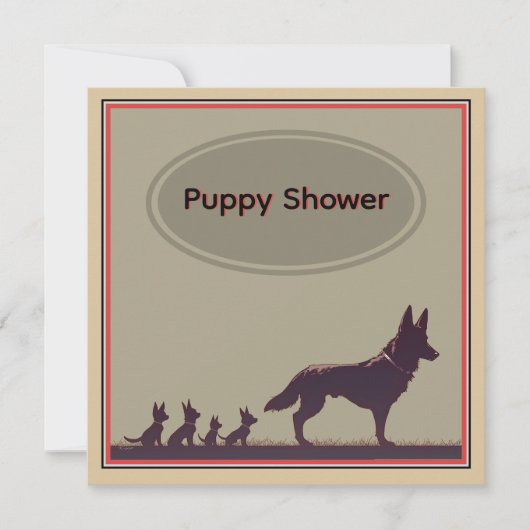 可愛いベルギーシェプドッグファミリー 招待状 (正面)