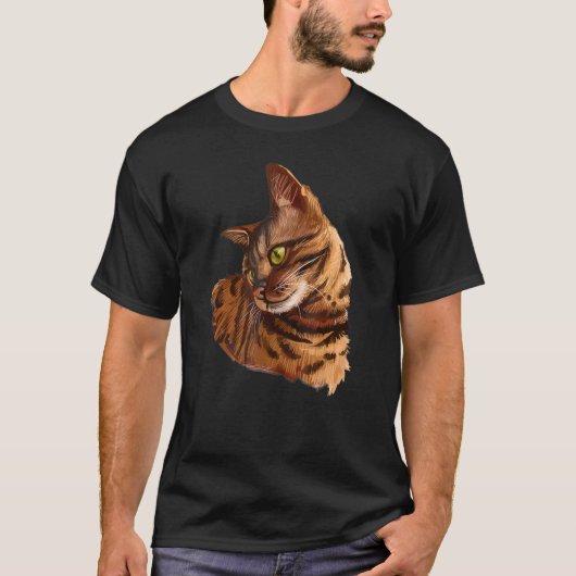 可愛いベンガル猫のヘッドハンドで子猫子猫owのために描いた tシャツ (正面)