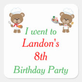 可愛いベーキングベア誕生日パーティー「行った」 スクエアシール (正面)