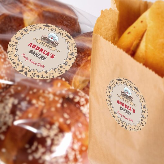 可愛いベージュとブラウンカスタムベーカリーロゴ包装 ラウンドシール