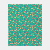 可愛いベージュのピンクのターコイズ緑色の蝶 フリースブランケット (正面)