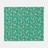 可愛いベージュのピンクのターコイズ緑色の蝶 フリースブランケット (正面(横))