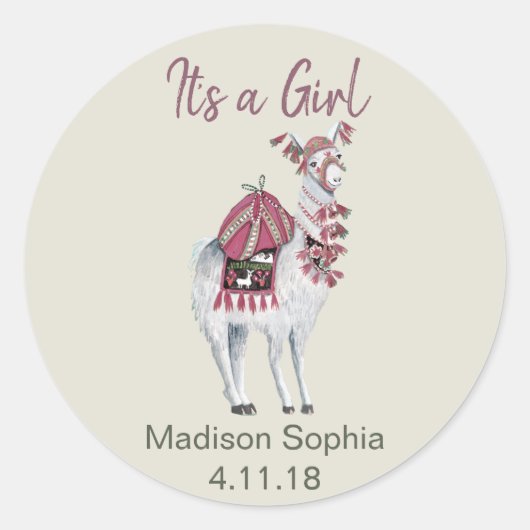 可愛いベージュスタイリッシュラマの赤ちゃんシャワー ラウンドシール (正面)