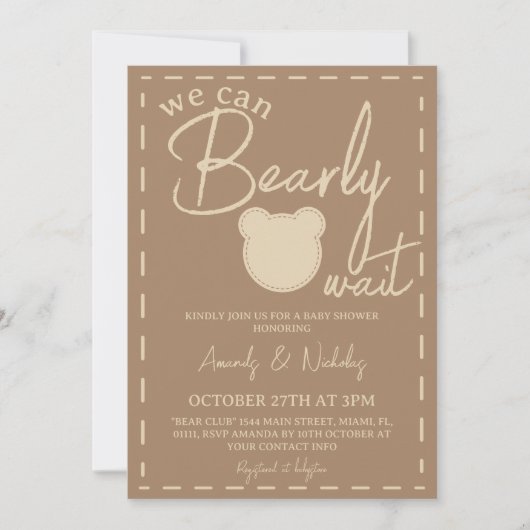 可愛いベージュブラウンモダン赤男女兼用ちゃんシャワー 招待状 (正面)