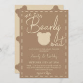 可愛いベージュブラウンモダン赤男女兼用ちゃんシャワー 招待状 (正面/裏面)