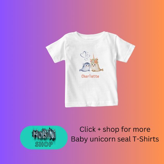 可愛いベージュ青の水色ベビーシール+ unicorn ベビーTシャツ