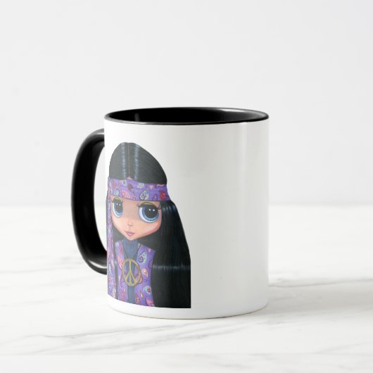 可愛いペイズリーヒッピー人形の女の子の紫の平和のサイン マグカップ (正面左)