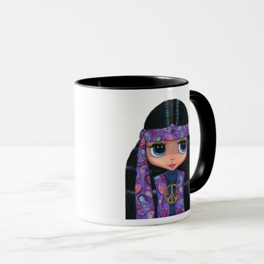 可愛いペイズリーヒッピー人形の女の子の紫の平和のサイン マグカップ (正面右)