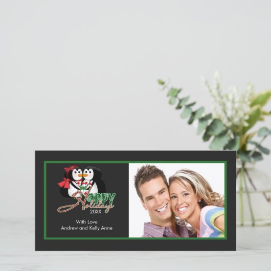 可愛いペキスをするンギンスメリークリスマスフォトカード シーズンカード (スタンド正面)