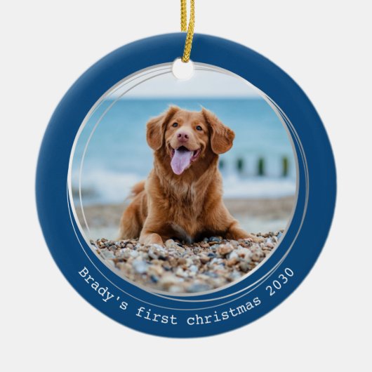 可愛いペットの写真パーソナライズされた犬好きクリスマス セラミックオーナメント (正面)