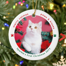可愛いペットの写真 2匹 猫の最初のクリスマス セラミックオーナメント