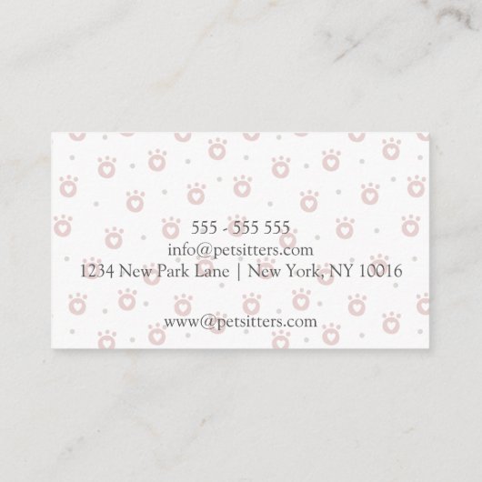 可愛いペットの足とハートペットシッターの名刺 名刺 (裏面)