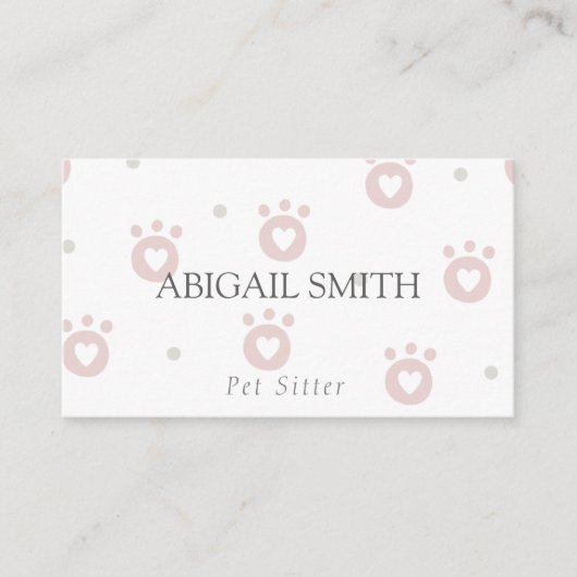 可愛いペットの足とハートペットシッターの名刺 名刺 (正面)