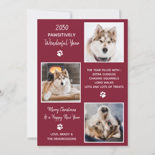 可愛いペットイヤーカスタムインレビュー犬フォトコラージュ シーズンカード (正面)