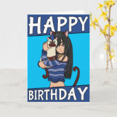 可愛いペットカード付き可愛いアニメガール誕生日カード カード (黄色い花)