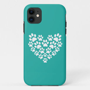 可愛いペットシンプルターコイズティール(緑がかった色)ポープリントハート iPhone 11 ケース