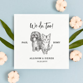 可愛いペットパーソナライズされたスケッチドッグ結婚ネコ スタンダードカクテルナプキン