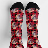 可愛いペットフォトブラックレッドバッファロープリッドクリスマス ソックス (上部)