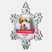可愛いペット写真記念の子犬の初めてのクリスマス スノーフレークピューターオーナメント (右)