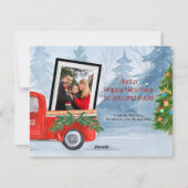 可愛いペット写真&家族写真レッドトラッククリスマス シーズンカード (裏面)