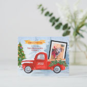 可愛いペット写真&家族写真レッドトラッククリスマス シーズンカード (スタンド正面)