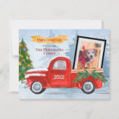 可愛いペット写真&家族写真レッドトラッククリスマス シーズンカード (正面)