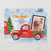 可愛いペット写真&家族写真レッドトラッククリスマス シーズンカード (正面/裏面)