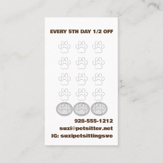 可愛いペット座り犬猫 ロイヤリティカード (裏面)